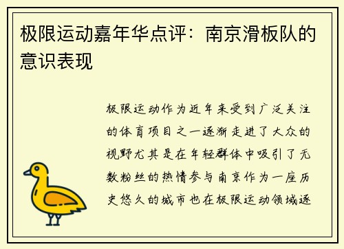 极限运动嘉年华点评：南京滑板队的意识表现