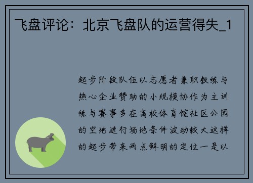 飞盘评论：北京飞盘队的运营得失_1